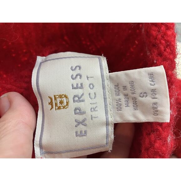 Vtg Express Tricot Pullover Cream red Snowflake 100% Wool Sweater 90s Sz Small - Picture 6 of 6